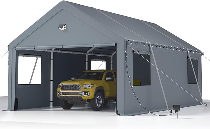 Car Ports 12x20 Heavy Duty,Carports with Sidewalls,Carport Canopy All Weather,Grey