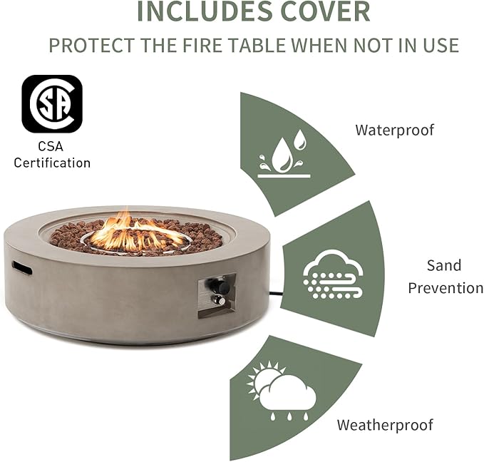 COSIEST 2-Piece Outdoor Propane Firepit Table Set w Tank Table, Certified, 42 inch Gray Fire Table (50,000 BTU) w 16 inches Tank Cover Side Table 20lb for Garden,Pool,Backyard
