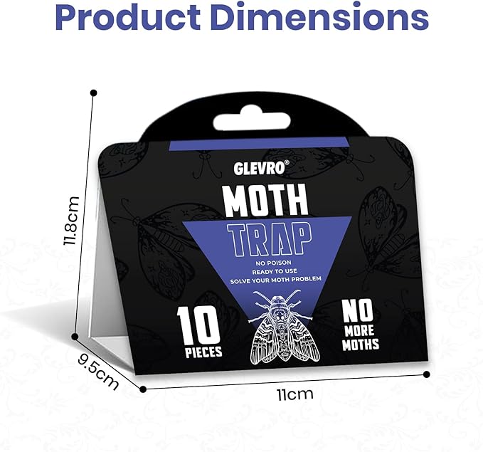 Glevro® Pantry Moth Traps for House Indoor 10 Pack – Extra Sticky Glue Trap for Kitchen and Food Storage – Seed Grain Flour Pheromone Traps for Pantry Moths