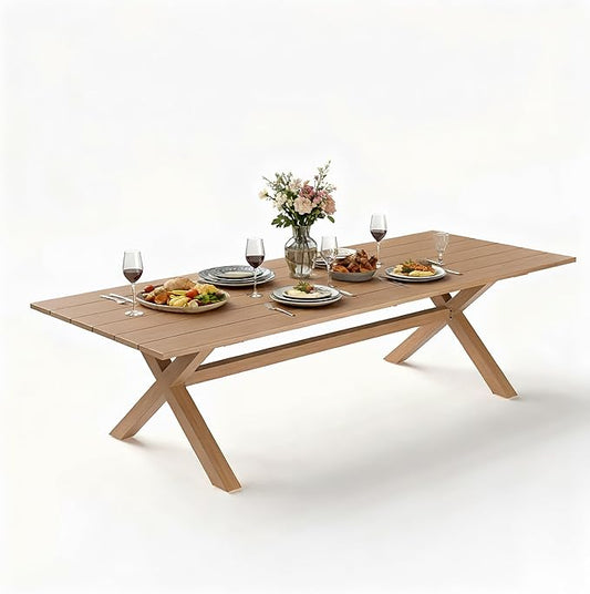 Aeeiua 98" x 38" Outdoor Dining Table, Rectangle Patio Table with Slatted Tabletop for Backyard, Garden, Deck, Poolside