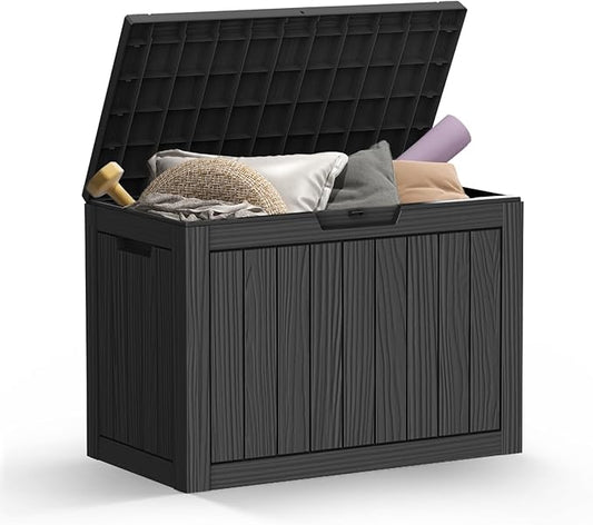 Mars Villa Deck Box, 45 Gallon Resin Indoor and Outdoor Storage Box Waterproof for Patio Furniture Cushions, Pool Supplies, Gardening Tools, Weatherproof and UV Resistant