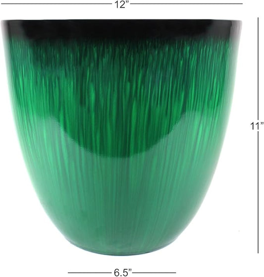 Gardener Select (EPR12-205 Large Egg Shaped Planter - Modern Indoor & Outdoor Decorative Flower Pot/Box (12 Inch, Green Flower)