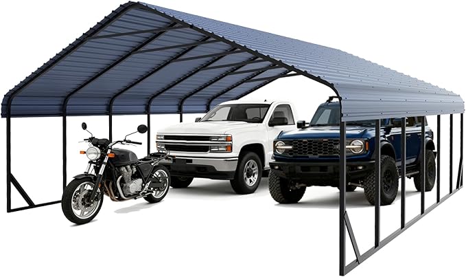 20x30 FT Heavy Duty Metal Carport Galvanized Steel Carport Shelter for 2 Car Extra Large Canopy for Dual Vehicle, RV Boat Storage All Weather Protection Garage Party Tent