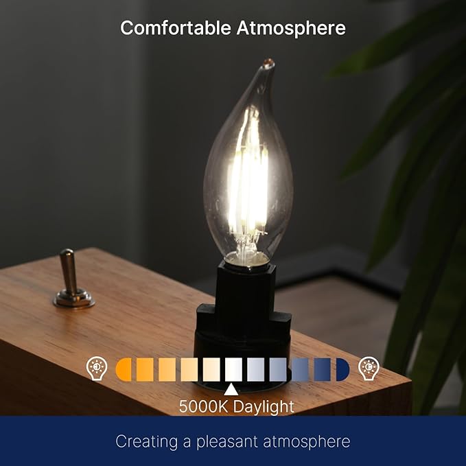 FLSNT LED Candelabra Light Bulbs, CA11 E12 Chandelier LED Light Bulbs 60W Equivalent, 5000K Daylight, 550LM, 5.5W, 90+ High CRI, AC 120V, 6 Pack, Dimmable UL,CA65 Listed.