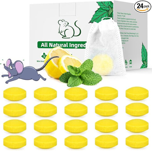 Mouse Rodent Repellent, 24 Pack Peppermint Oil for Mice, Mouse, Rats, Squirrel, Pest Control Indoor & Outdoor Use, Natural Deterrent Replace Trap Poisoning Family & Pet Safe Yellow