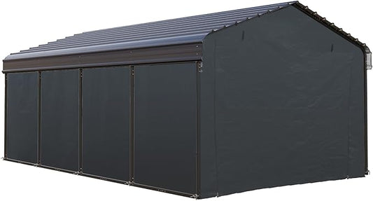 GREEN PARTY 12 x 20 ft Metal Carport Kits with Galvanized Steel Roof & Removable Sidewalls, Heavy Duty Metal Carport Canopy, Outdoor Car Tent Metal Garage Shelter for Car, SUV, Truck and Boats, Grey