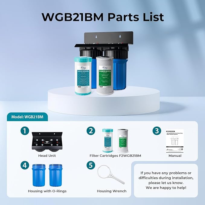 iSpring WGB21BM 2-Stage Whole House Water Filtration System, 10” x 4.5” Carbon Block and Iron & Manganese Reducing Filters, 1" Ports