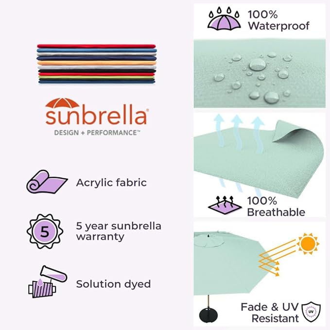 Midtown Umbrellas Push Pop Sunbrella Umbrella 10 Feet Large Outdoor Umbrella With Canvas Glacier Fabric - Deck Patio Umbrella, Backyard Umbrella, Garden Umbrella & Pool Umbrella - Black Pole