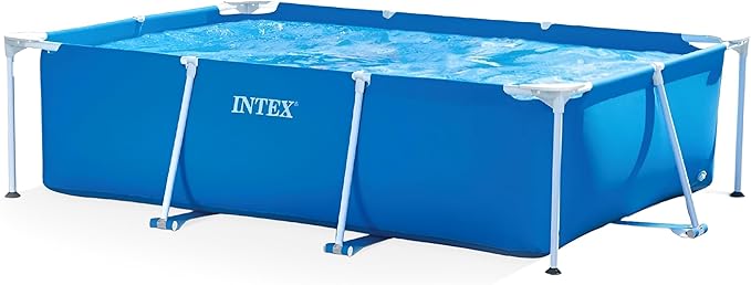 Intex 9.8' x 79" x 29.5" Rectangular Frame Above Ground Outdoor Backyard Swimming Pool with Flow Control Valve for Quick Draining, Blue