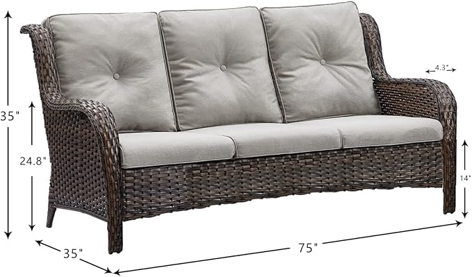 HUMMUH 8pcs Patio Furniture Set Outdoor Swivel Rocker Wicker Patio Chairs,Outdoor Couch with Coffee Table and Ottomans(Brown,Grey)