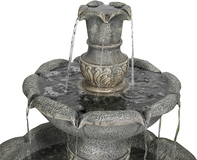 ourrco Garden Rustic Outdoor Floor 2-Tier Water Fountains 48.4" H Classical Flowerpot Shape Top Concrete Fountain and Waterfalls for Outdoor, Garden, Backyard, Porch, Deck, Patio
