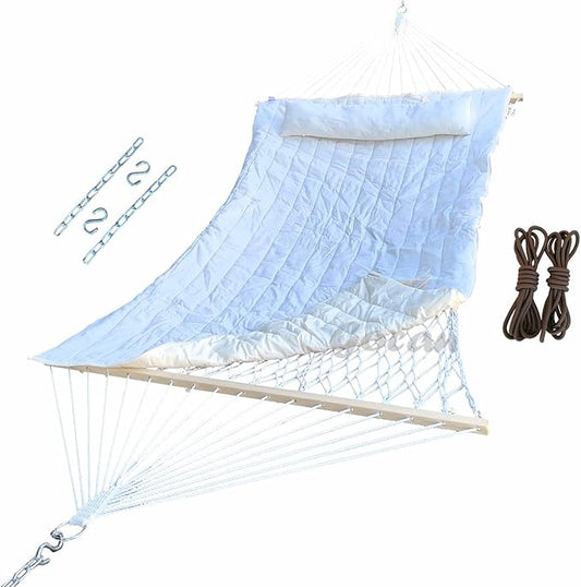 GOCAN Mesh Hammock,Cotton Rope hammocks with Pad Chains Hooks Tree Straps fit Stands from 9' to 15' for Outside Indoor Patio Yard