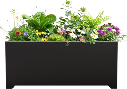 Metal Planter Box 36"L x 15"W x 15"H, Large Outdoor Rectangle Planters with 6 Drainage Holes & Raised Bottom, All-Weather Garden Planter Box for Patio, Lawn, Commercial & Residential, Black