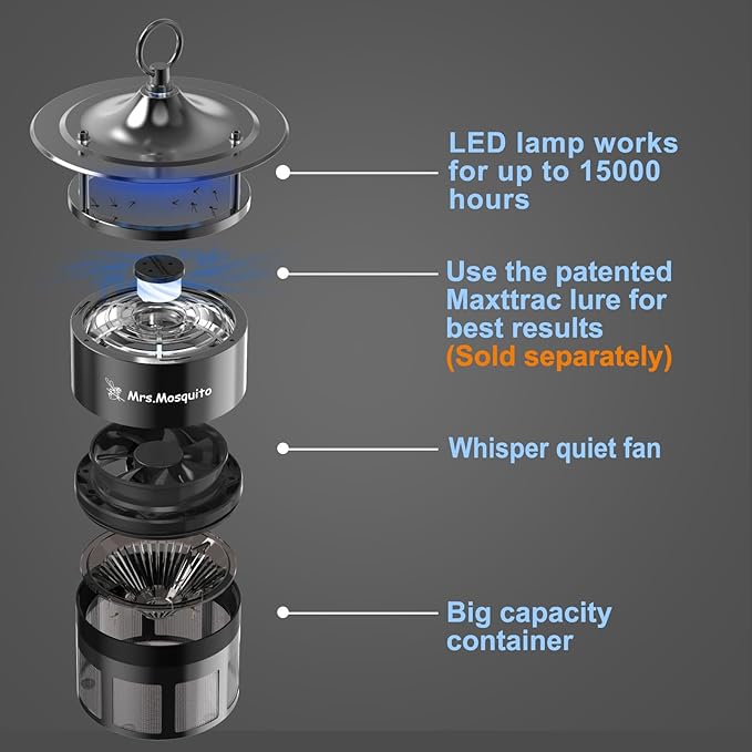 Outdoor Mosquito Trap – Premium Stainless Steel Insect Killer with UV Light & Octenol Lure, Rainproof, Ultra-Quiet, 15,000-Hour Lamp Life, Safe for Family & Pets