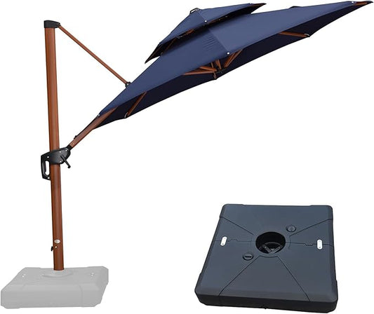PURPLE LEAF Navy Blue 10ft Patio Umbrella with Base, Windproof and UV Resistant