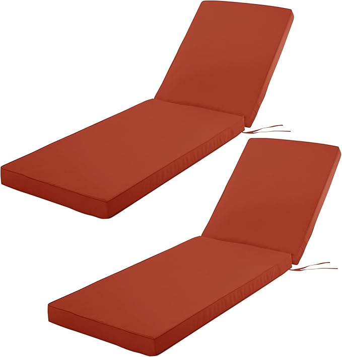Outdoor Chaise Lounge Cushion Set of 2, Fadesafe Water-Repellent Lounge Deck Reclining Chair Cushions for Patio Furniture Lawn Pool Resort Hotel, 72x21x3 Inch, Rust