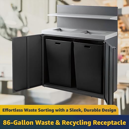 Zedfire 2-Stream Dark Gray Steel Garbage Recycling Station with Tray Holder 86 Gallon for Kitchen, Commercial Decorative Compost Bin