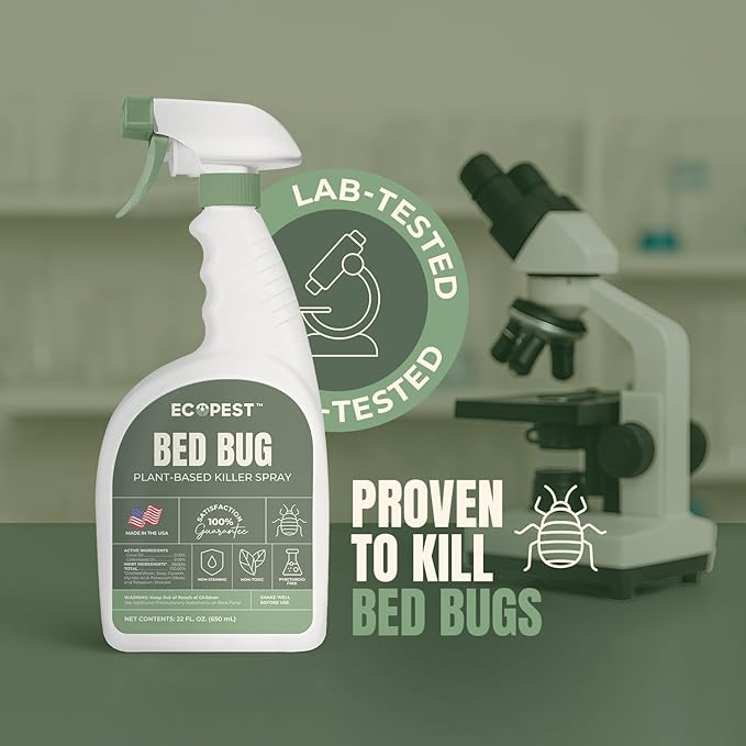 Bed Bug Spray – Natural, Plant-Based Killer for Bed Bugs, Eggs & Nymphs | Fabric & Mattress-Safe Home Treatment for Indoor Use | Child & Pet Safe, Low Odor, Eco-Friendly (22 oz)
