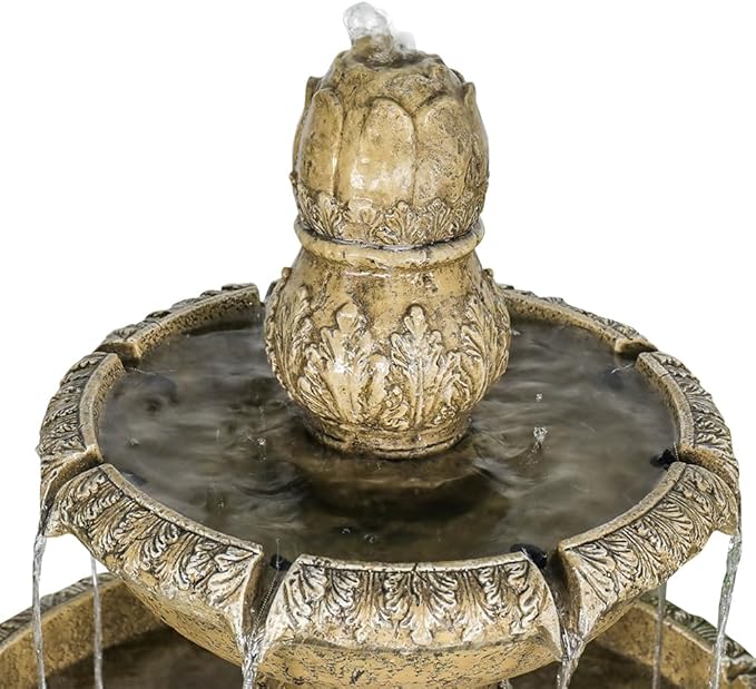 ourrco 47.2" H Italian Outdoor Floor Standing Fountain and Waterfalls 2-Tier Water Fountains with Budding Lotus Top for Outdoor Garden, Backyard, Porch, Deck, Lawn, Patio