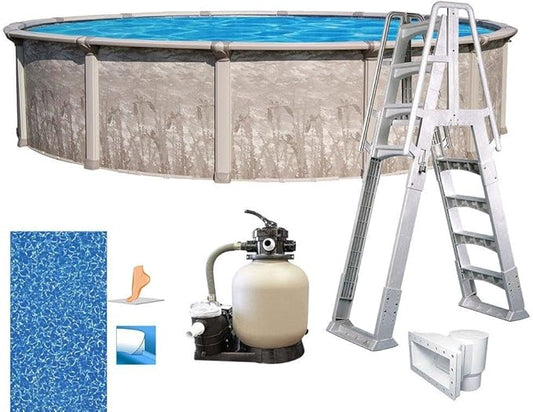 In The Swim 21' Round Above Ground Swimming Pool - Marina Package - Featuring: Sand Filter, Pump System and A-Frame Ladder