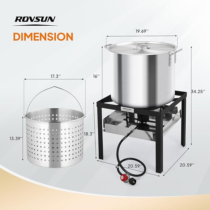 ROVSUN 80QT Turkey Fryer with 150,000BTU Propane Stove, Aluminum Seafood Crawfish Boiler Steamer & Deep Fryer with Basket, 10PSI CSA Certified Regulator & Lifting Hook for Outdoor Backyard Cooking