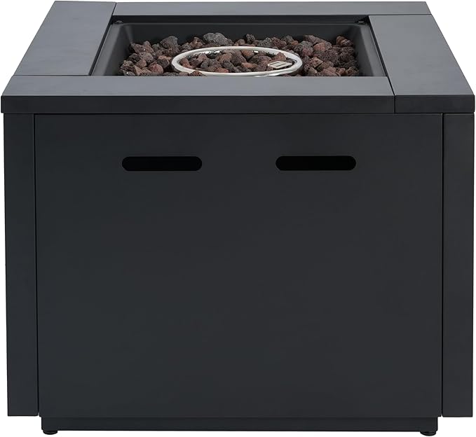Propane Fire Pit Table, 30" Iron Firepits for Outside, Square Gas Fire Pit for Outside Patio, Propane Fire Table for Deck, Pool, 40,000BTU, Tank Inside, Tank Not Included, Black