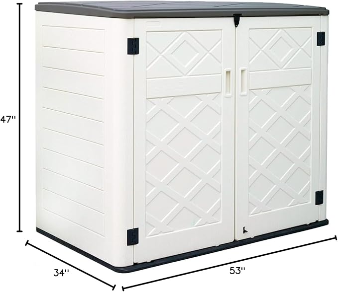 ADDOK 2SG Larger Horizontal Storage Shed Wood-Like, 4.4 x 2.8 ft Outdoor Storage Cabinet Lockable, Thick Resin Storage Unit for Trash Cans, Yard Tools（38 Cu.ft