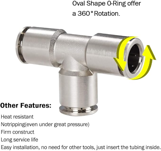 Beduan Push to Connect Tube Fitting Union Tee, Copper Nickle-Plated 1/2" Tube OD 3 Way Tee Shaped Union Adapter Fitting