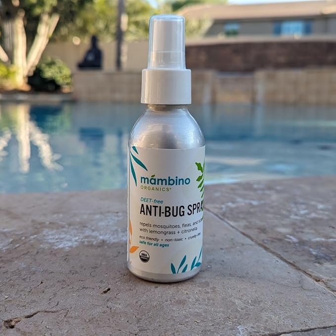 Mambino Organics Anti-Bug Spray, DEET-Free, Organic Mosquito Repellent with Essential Oils, Reef Safe, Face-Safe Protection for Babies, Kids, and Adults, Travel Bug Spray, 4oz, 2-Pack
