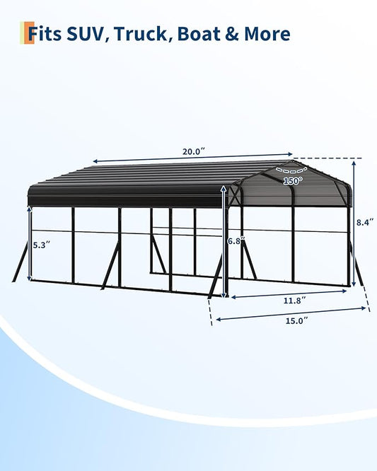 12x20 FT Heavy Duty Metal Carport Kit with Reinforced Frame & Anchor Bolts, for RV, Truck, Boat, Tractor Shelter, 100MPH Wind/35PSF Snow Rating, Easy Assembly