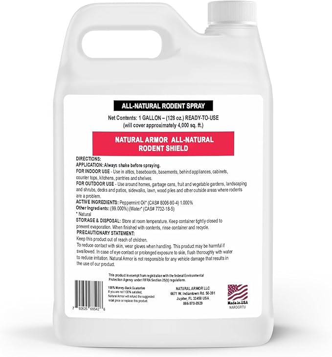Peppermint Repellent for Mice/Mouse, Rats & Rodents. Natural Spray for Indoor & Outdoor Use. Natural Armor Rodent Shield. 128 OZ Gallon