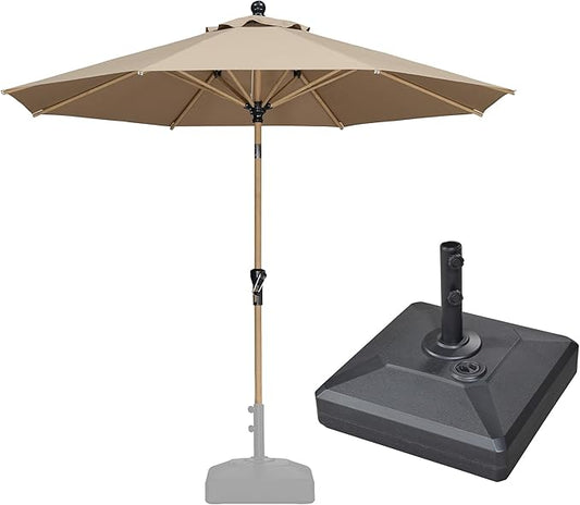 PURPLE LEAF 10 Feet Patio Umbrella with Base Outdoor Umbrella Round Market Umbrella for Table with Push Button Tilt & Crank and 8 Ribs Aluminum Pool Umbrella for Beach Patio, Taupe