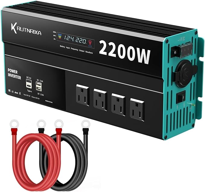 Power Inverters 500W 12V DC to 110V AC Converter for Vehicles USB-C/PD 25W Fast Charging Ports Car Charger Adapter with a Cigarette Lighter Ports Plug Outlet(Modified sine wave-2200W)