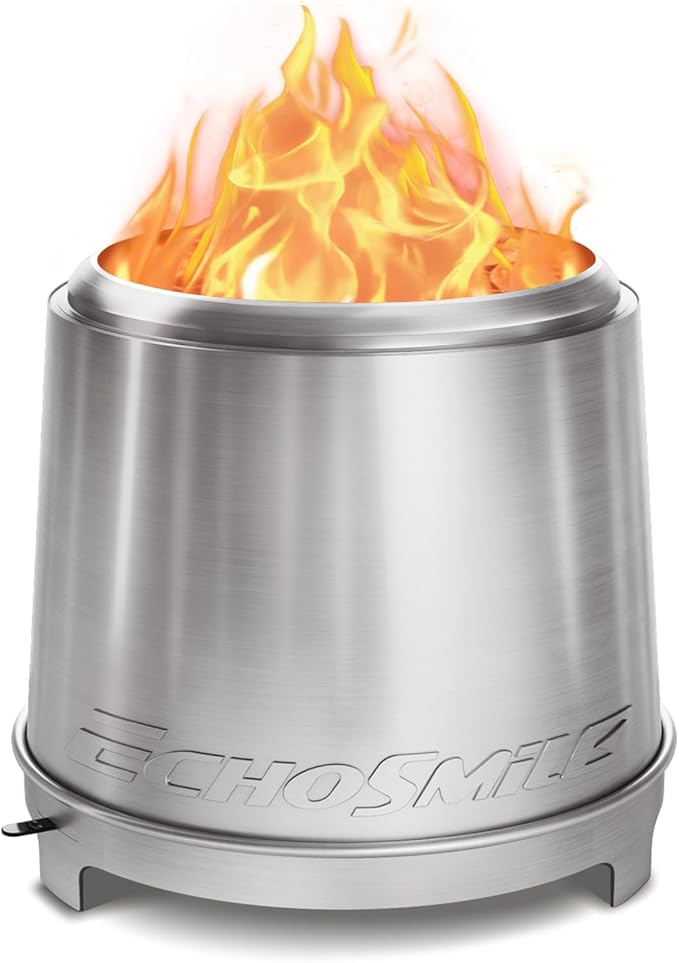 EchoSmile Stainless Steel Smokeless Fire Pit, 18-Inch Wood-Burning Outdoor Firepit with Adjustable Airflow, Three-Layer Combustion, Removable Ash Pan, Portable Fire Pit for Backyard, Patio & Camping