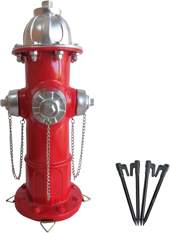 SHGYIBRISK Fire Hydrant for Dogs to Pee On: Dog Fire Hydrant Pee Post Outdoor - 13" Training Post Statue for Yard Garden (Red-Silver)