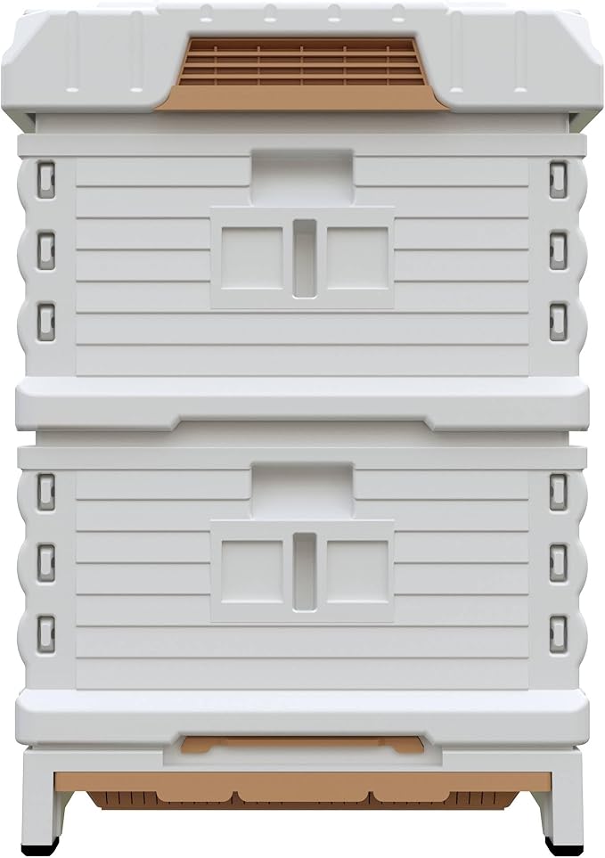 Apimaye Ergo Insulated 10 Frame Bee Hive Set [NO Frames Included] (Double Deep, White Body Yellow Entrance)