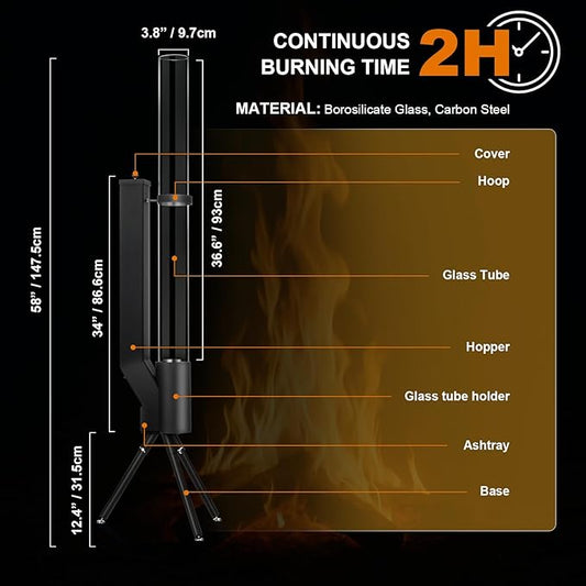 58 Inch Outdor Wood Pellet Patio Heater with Ash Tray, Pellet Fire Tube, Ideal for Camping, Campfire Party, Outdoor Dining, Patio, Backyard, Beach, Bring Happiness to Your Life