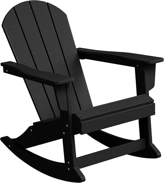 WestinTrends Malibu 2 Piece Set Outdoor/Patio Poly Adirondack Rocking Chairs (2 Seater), Black