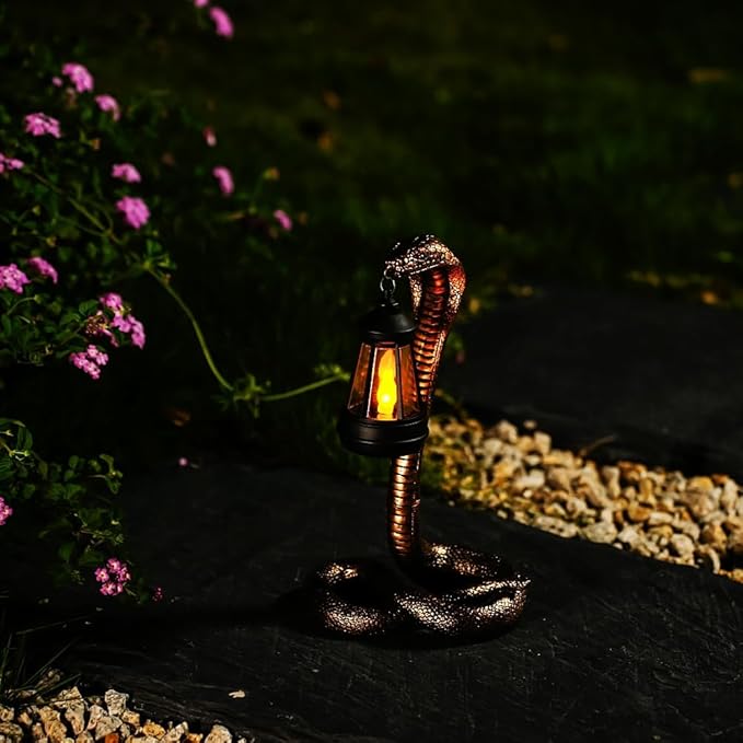 QZJDDZSW Solar Garden Outdoor Statues Snake with Solar Lights Outdoor Chrismtas Decorations - Lawn Decor Snake Statue for Patio, Balcony, Yard Ornament - Unique Housewarming Gifts（11.22" Brass Color