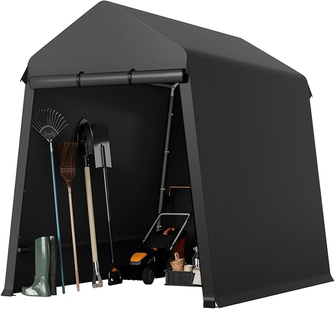 7 X 12 Ft Carport Portable Storage Shed Outdoor Tarp Sheds with Roll-Up Door, Bike Shed Storage Tent for Motorcycle, ATV, Garden Tools