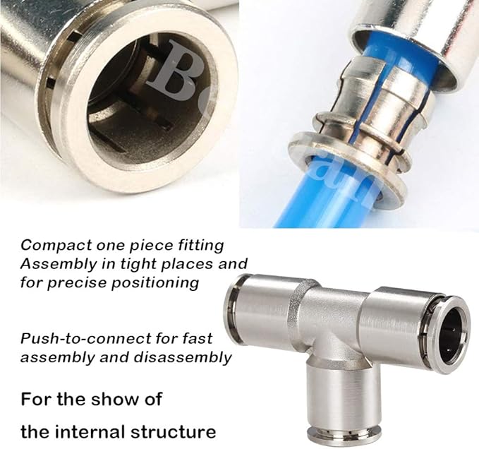 Beduan Push to Connect Tube Fitting Union Tee, Copper Nickle-Plated 1/2" Tube OD 3 Way Tee Shaped Union Adapter Fitting