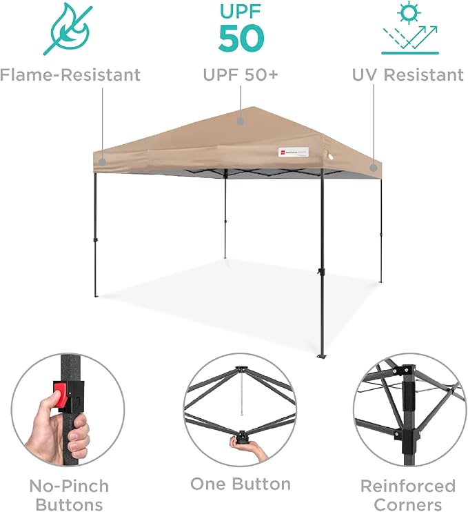Best Choice Products 8x8ft 1-Person Setup Pop Up Canopy Tent Instant Portable Shelter w/ 1-Button Push, Case, 4 Weight Bags - Tan