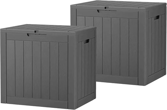 32 * 2 Gallon Outdoor storage deck Box Waterproof ，garden tool,backyard cushion,poolside toy storage,Small delivery boxes for outside,Two Boxes/set,Wood-like Striped BLack