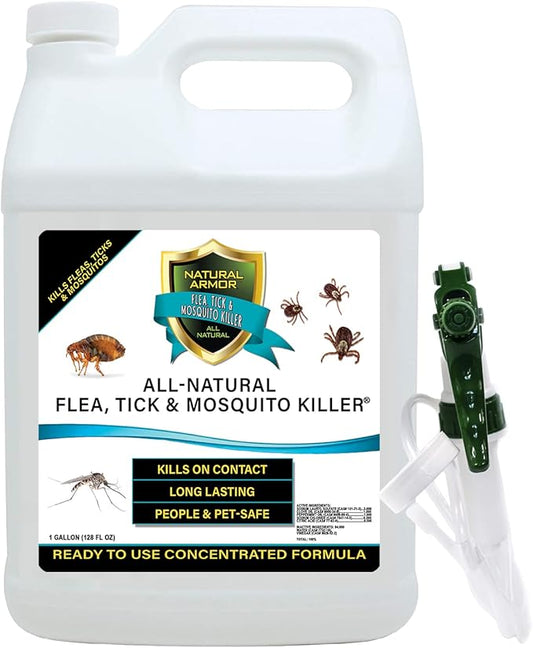 All-Natural Flea, Tick & Mosquito Killer - Powerful Non-Toxic Formulation Safe for Children, Pets & Environment for Indoor & Outdoor Use. 128 Oz Gallon, Ready to Use with Heavy-Duty Trigger Sprayer