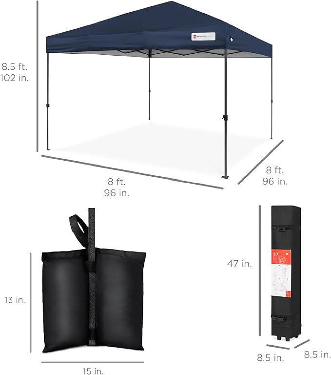 Best Choice Products 8x8ft 1-Person Setup Pop Up Canopy Tent Instant Portable Shelter w/ 1-Button Push, Case, 4 Weight Bags - Navy Blue