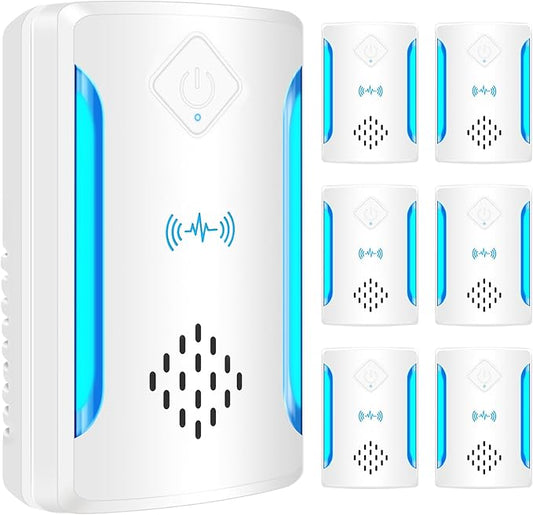 6 Packs Ultrasonic Pest & Insect Repeller, Upgraded Indoor Ultrasonic Repellent for Mosquitoes, Roaches, Flies, Mouse, Geckos, Spiders, Electronic Plug in Pest Control, 2 Mode Switching, White