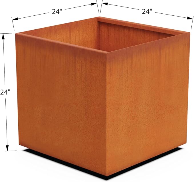 PLANTERCRAFT Corten Steel Planter Square Cube Metal Garden Box Heavy Duty | Made in USA | Fully Assembled | Commercial Residental Outdoor