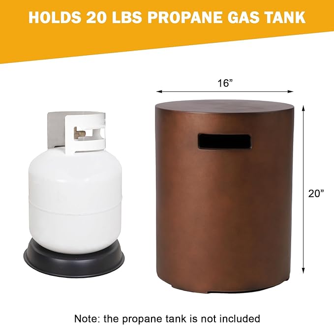 Propane Tank Cover Table, 20 LB Propane Tank Storage Box, Modern Outdoor Gas Tank Covers Hideaway Table for Propane Fire Pit and Gas, Round Tank Holder with Handles (Brown) 16 X 16 X 20inch