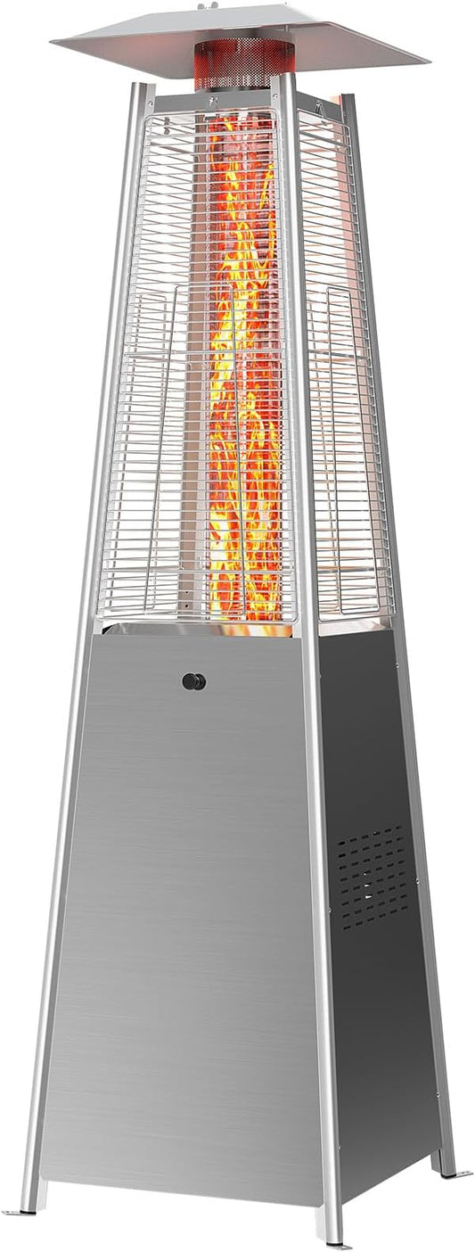 OLIXIS Pyramid Patio Heater, 48000 BTU Outdoor Heater with Wheels and Ignition, Propane Patio Heater for Home, Backyard, Garden,Deck and Patio, Silvery