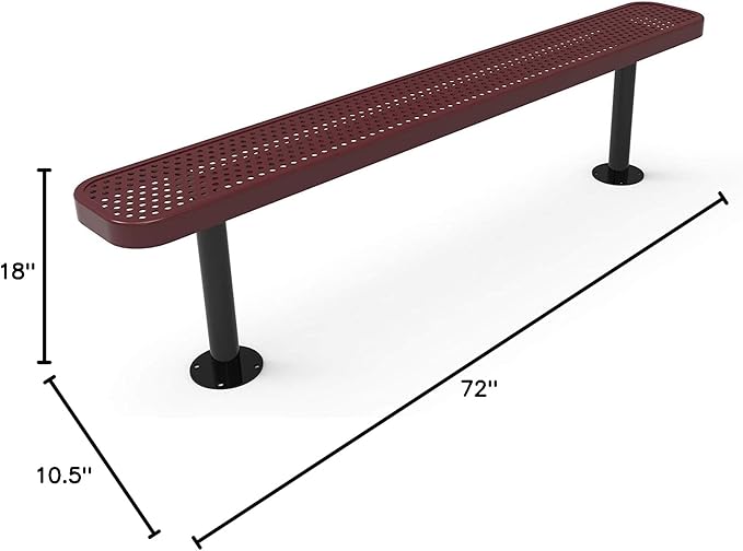COATEDOUTDOORFURNITURE Coated Outdoor Furniture Heavy-Duty Outdoor Bench Thermoplastic Coated, Punched Steel, Commercial-Grade Seating, Made in America (Surface Without Back, 6 Ft, Burgundy)
